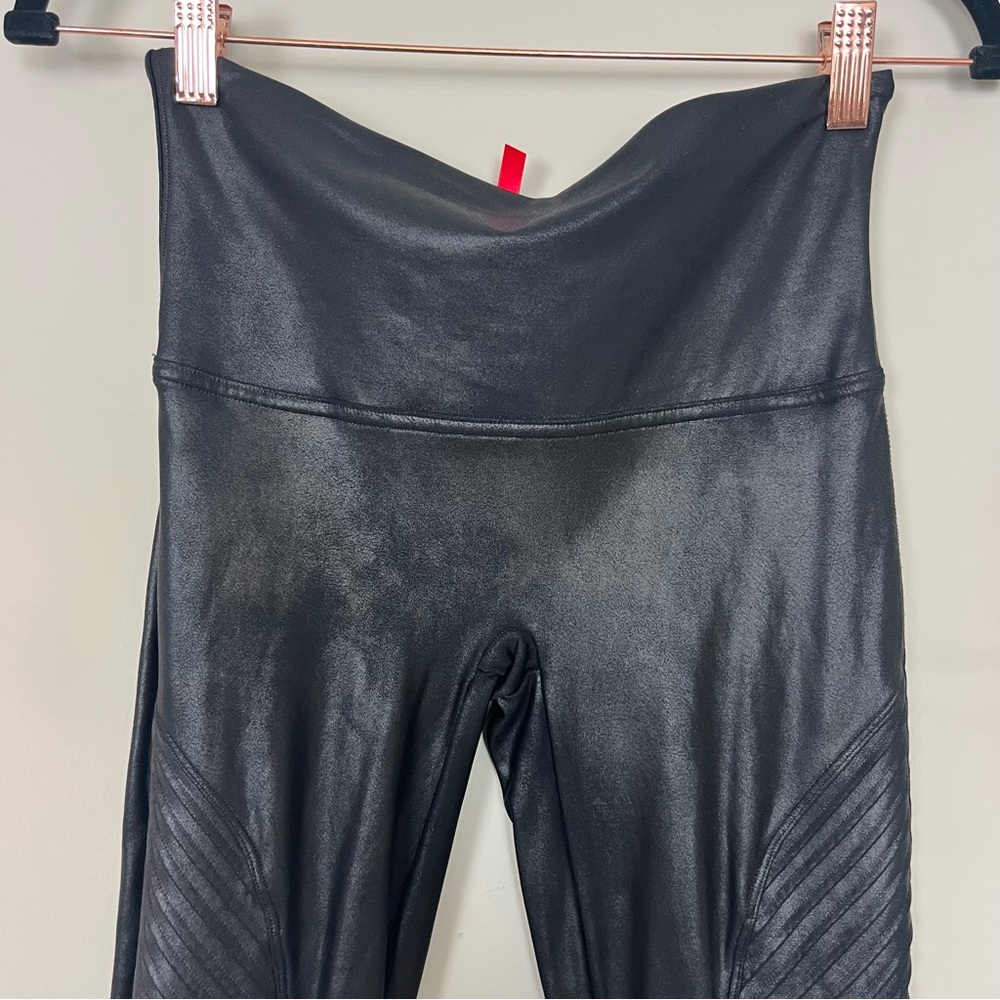 SPANX MOTO FAUX LEATHER LEGGINGS IN BLACK SIZE LARGE - Picture 10 of 16